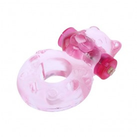 Розовое эрекционное виброкольцо с мишкой на вибропуле