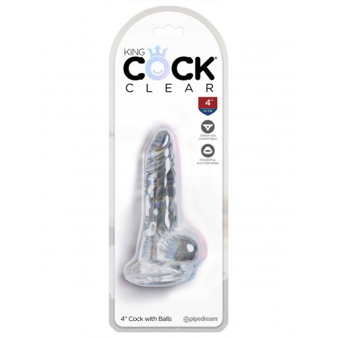 Прозрачный фаллоимитатор King Cock Clear 4" Cock with Balls - 12,7 см.