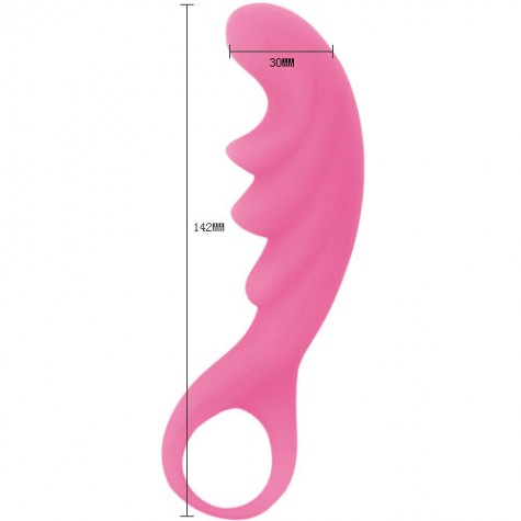 Розовый рельефный стимулятор с ручкой-кольцом - 14,2 см.